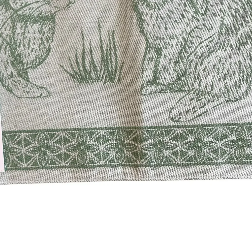 Shabby Chic Bunny Rabbit Cotton 14x72 Table Runner Pastel Green Spring Easter